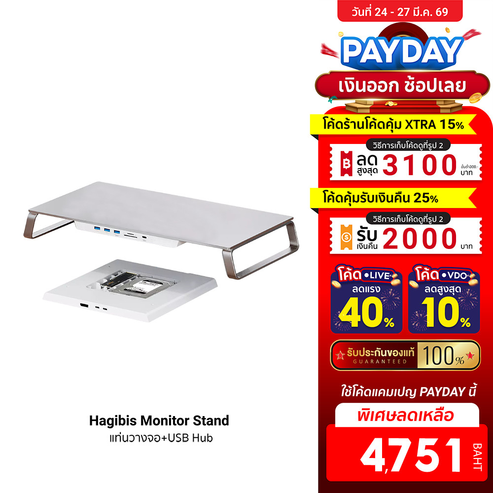 [ลดเหลือ 4751] Hagibis Monitor Stand with USB-C Docking Station ZD1 Pro DP แท่นวางจอ+USB Hub/DP1.4-3