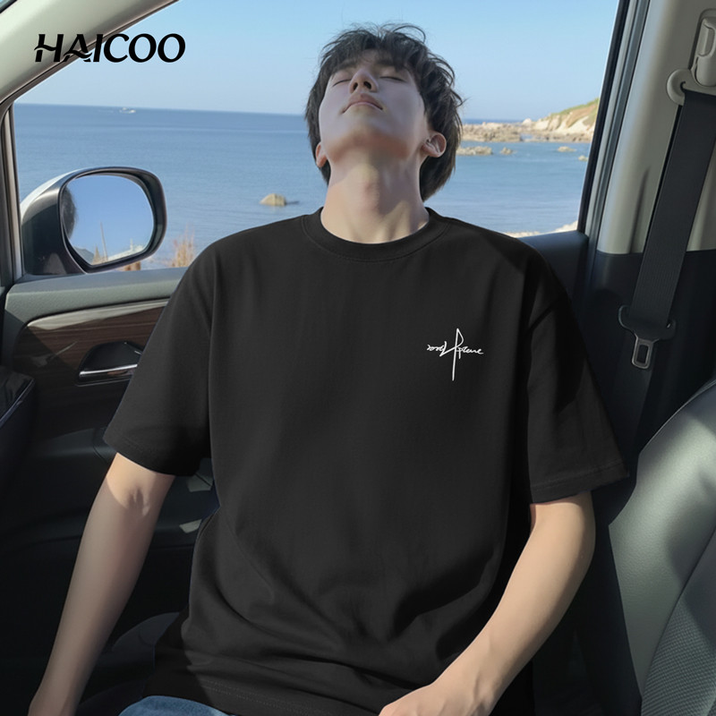 HAICOO เสื้อยืดผู้ชาย คอตตอนแท้ 220G ทรง Oversize นุ่มสบาย สัมผัสผิว เที่ยว ทำงาน มหาวิทยาลัย