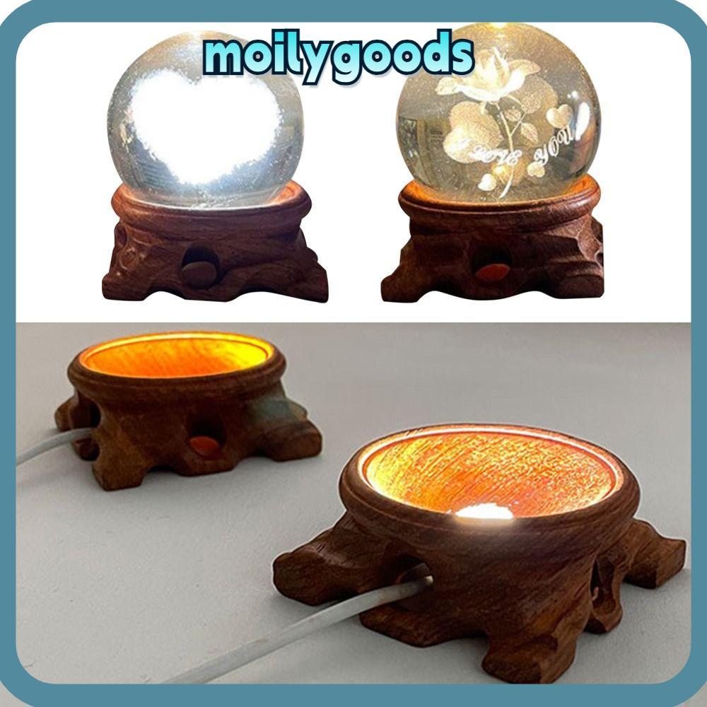 MOILYHD Crystal Ball Base Wood LED Crafts Crystal Sphere Base