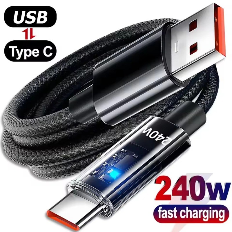 สายชาร์จไนลอนความเร็วสูง 240W ยาว 0.25/1/1.5/2 ม. มีจอแสดงดิจิตอล LED - สายชาร์จเร็ว USB เป็น Type C