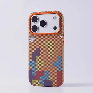 Tetris Pattern Carbon Fiber Texture/matte acrylic hard Case สีส้ม เคส เข้ากันได้ สำหรับ iPhone 14 15 16 17 pro max Case