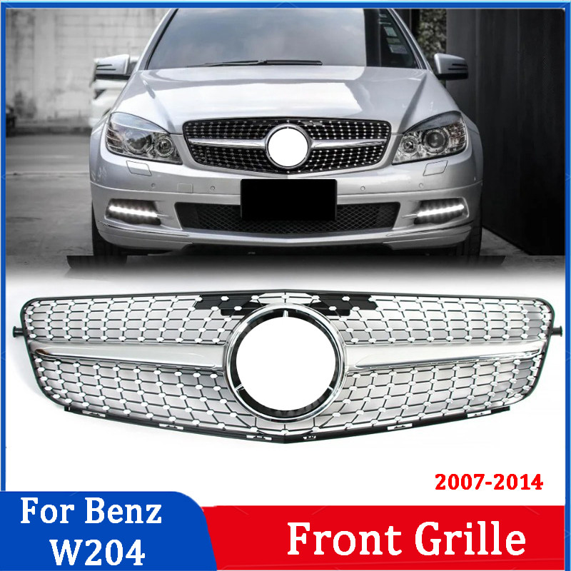 สีดําด้านหน้ากระจังหน้าด้านบนใช้งานร่วมกับ 2007 2009 2010 2011 2012 2013 2014 Benz C-class W204 C250 C300 C350 Benz Gloss สีดํา GTR GT สไตล์ ABS Grille