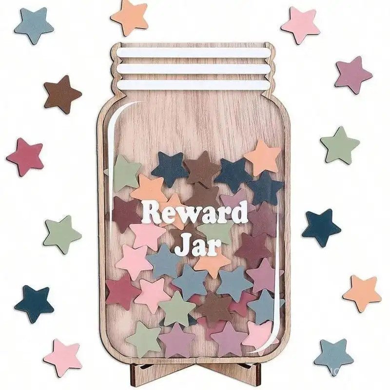 Star Shaped Reward Jar, 25pcs/set Colorful Star Shaped Reward System, Self-discipline Reward Jar, Ho
