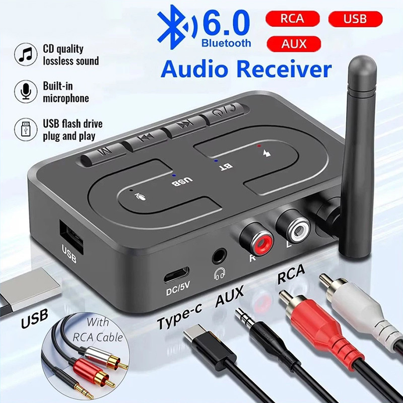 บลูทูธ 6.0 เครื่องรับสัญญาณเสียงสเตอริโอ Latency ต่ํา อะแดปเตอร์เสียงไร้สายเสียงแจ็ค 3.5 มม.สําหรับ AUX/RCA/Coaxial