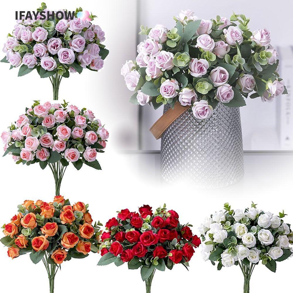 IFAYSHOW ดอกไม้เหมือนจริงช่อดอกไม้เจ้าสาวตกแต่งบ้านอุปกรณ์งานปาร์ตี้จัดดอกไม้