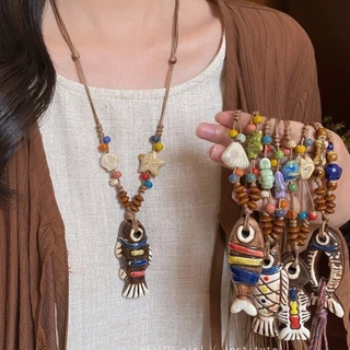 สร้อยคอ necklace แฟชั่น จี้ ก้างปลาเรโทร สไตล์โบฮีเมียน เข้ากับทุกการแต่งกาย COD
