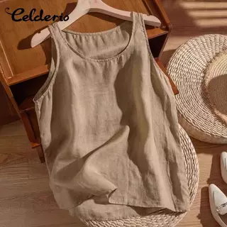 Celderio Camisole Top สำหรับผู้หญิง ทำจากผ้าฝ้ายลินิน ทรงหลวม สบายตัว เหมาะกับฤดูร้อน