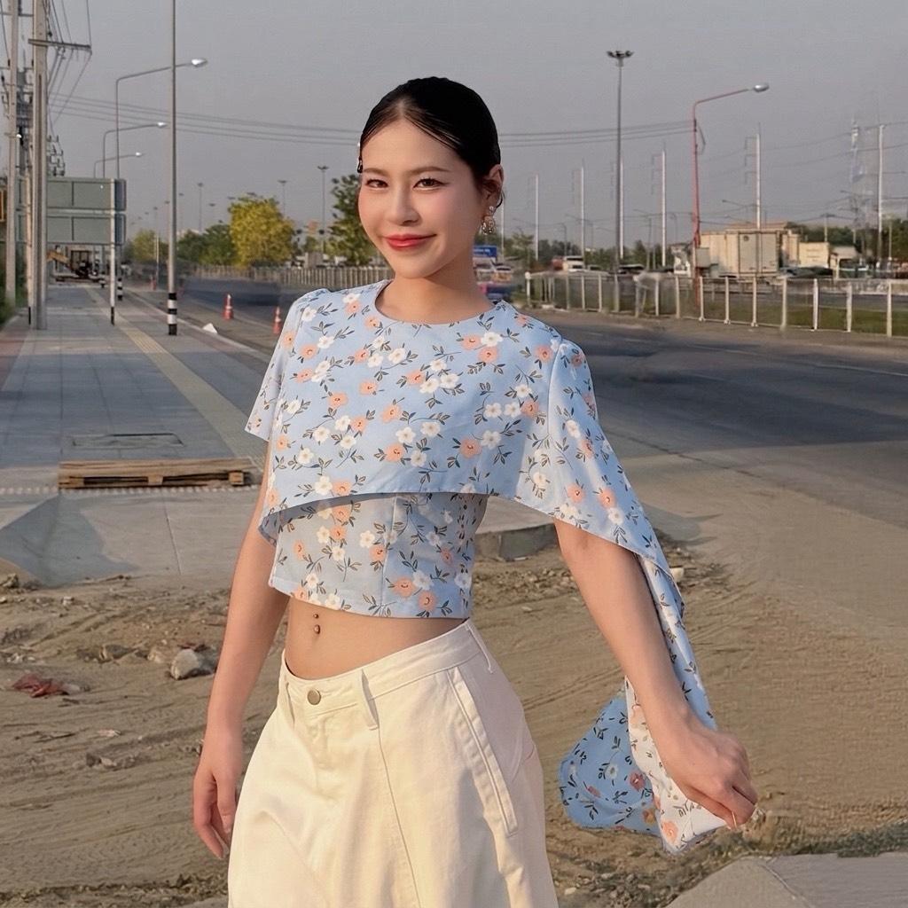 SK14 เสื้อสไบ แขนสั้น สงกรานต์ลายดอก ผ้าไหมอิตาลี่ ราคา ถูกที่สุด ดีลบีเคเค รูปภาพหลัก