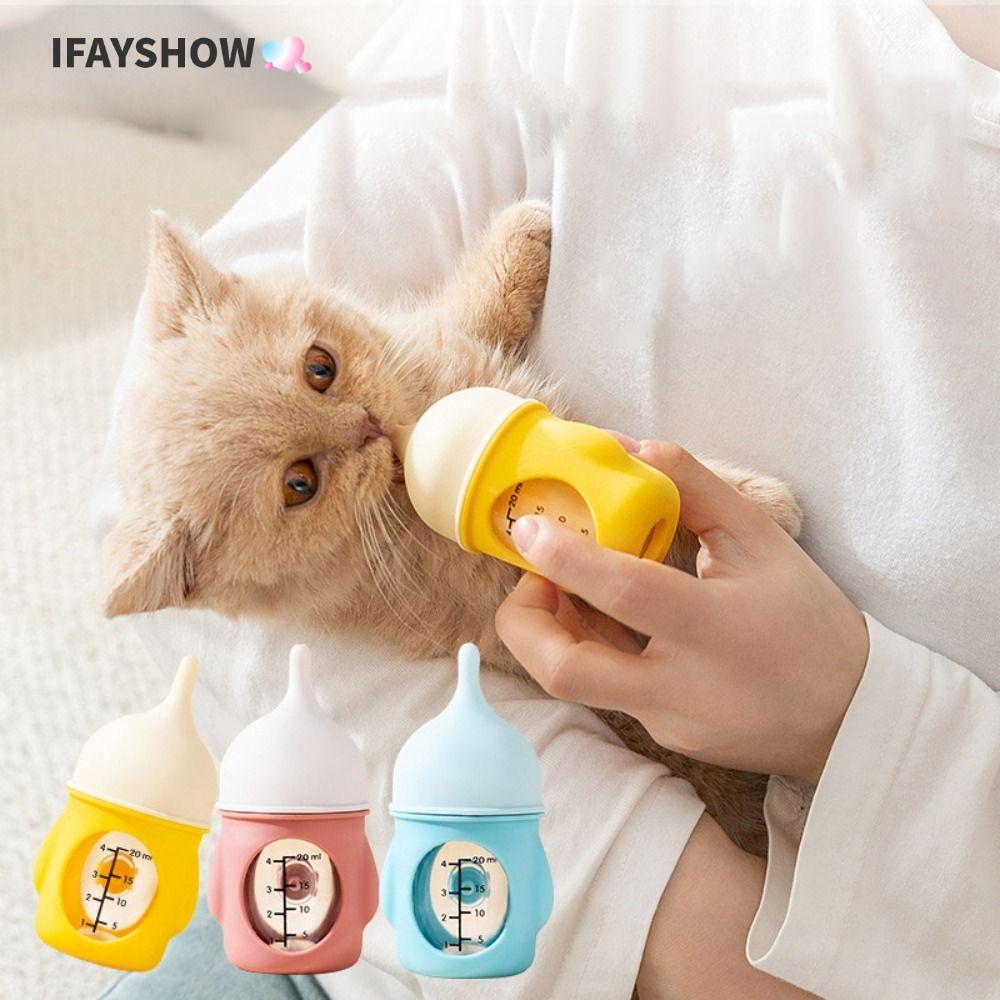 IFAYSHOW ขวดลูกสุนัข, กันลื่น 20/80ML ขวดลูกแมว, Wth Anti-choking Valve ซิลิโคน Isualization Scale ขวดนมสัตว์เลี้ยง