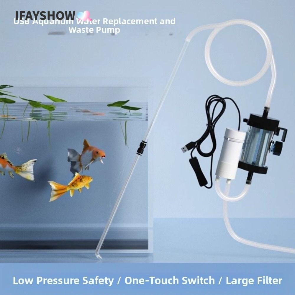 IFAYSHOW Aquarium Water Changer, 280GPH USB Powered Vacuum Gravel Cleaner,แบบพกพาเสียงรบกวนต่ําถังปลาทําความสะอาดสําหรับAquarium
