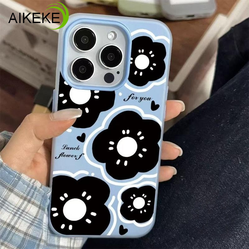 Simple ดอกไม้สีดําเคสโทรศัพท์สําหรับ Tecno Pop 10 10C 9 8 7 Pro Pova 7 Neo 6 Pro 5 Spark GO 3 2S 1S Spark Slim ปลอกสีทึบ 2 in1 สีลูกกวาด Anti-fall Hard ฝาครอบ
