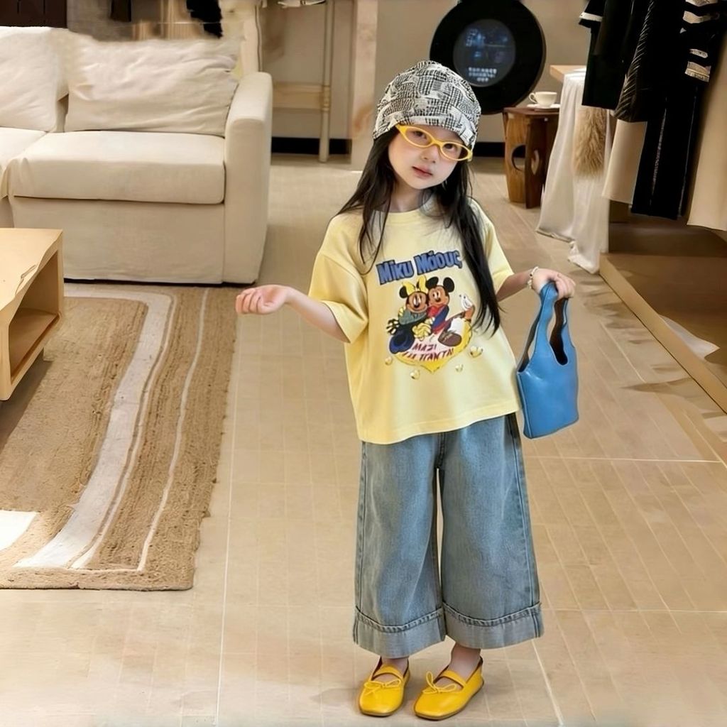เสื้อยืดเด็กผู้หญิง แขนสั้น ลายการ์ตูน Miku Mouse สไตล์เกาหลี ใส่สบาย ผ้าฝ้าย แฟชั่นหน้าร้อน