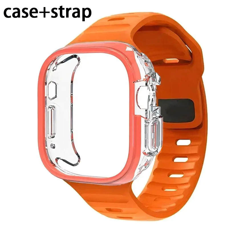 เคสใส + สายรัดซิลิโคนอ่อนนุ่มเข้ากันได้สําหรับ Apple Watch Ultra 3 2 1 49mm Series10/11 42mm 46mm 9 8 7 6 se 45mm 44mm 41mm