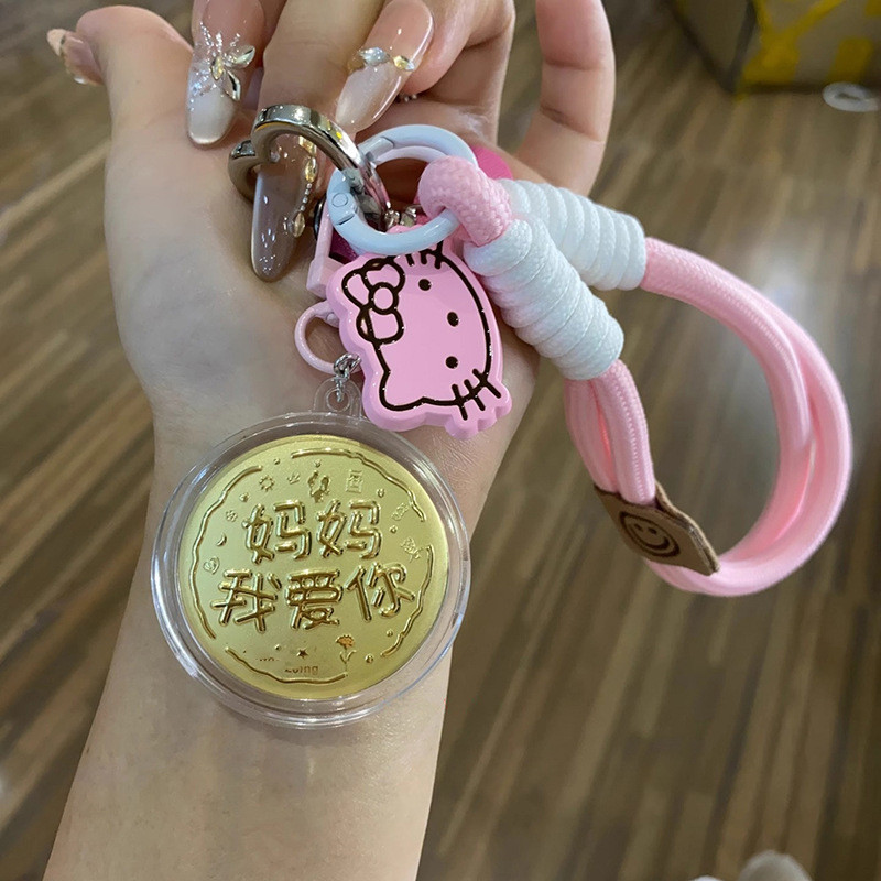 ทองน่ารักการ์ตูนโทรศัพท์มือถือจี้ทองคําบริสุทธิ์ 999 กระเป๋าจี้พวงกุญแจแฟนของขวัญวันเกิด LYAJIE2617 