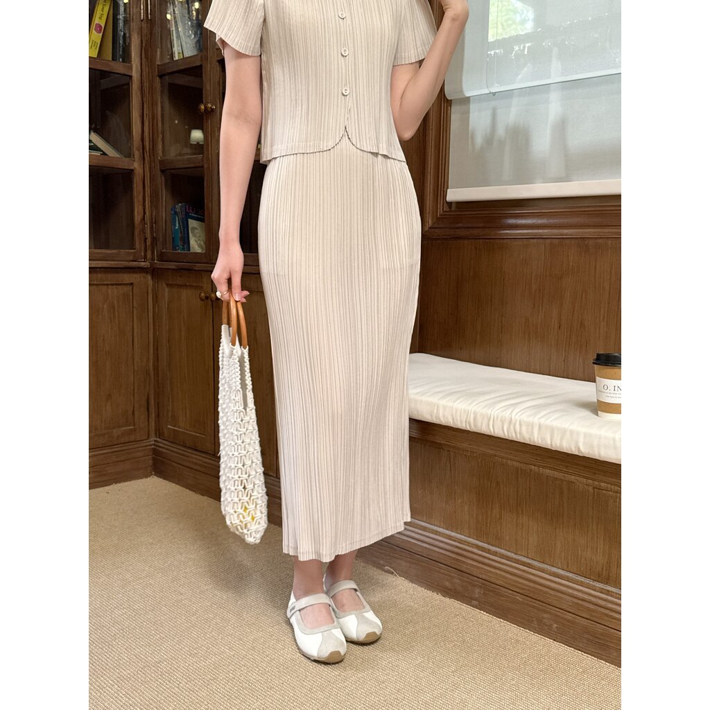 2MUAY รุ่น GJO6672PM กระโปรงอัดพลีท ผ้า Matte PENCIL PLEATED SKIRT 6 สี FREE SIZE