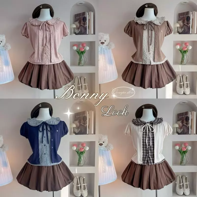 Bonny look เสื้อคอบัวแขนตุ๊กตา กระโปรงบอลลูนน