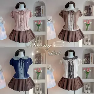 Bonny look เสื้อคอบัวแขนตุ๊กตา กระโปรงบอลลูนน