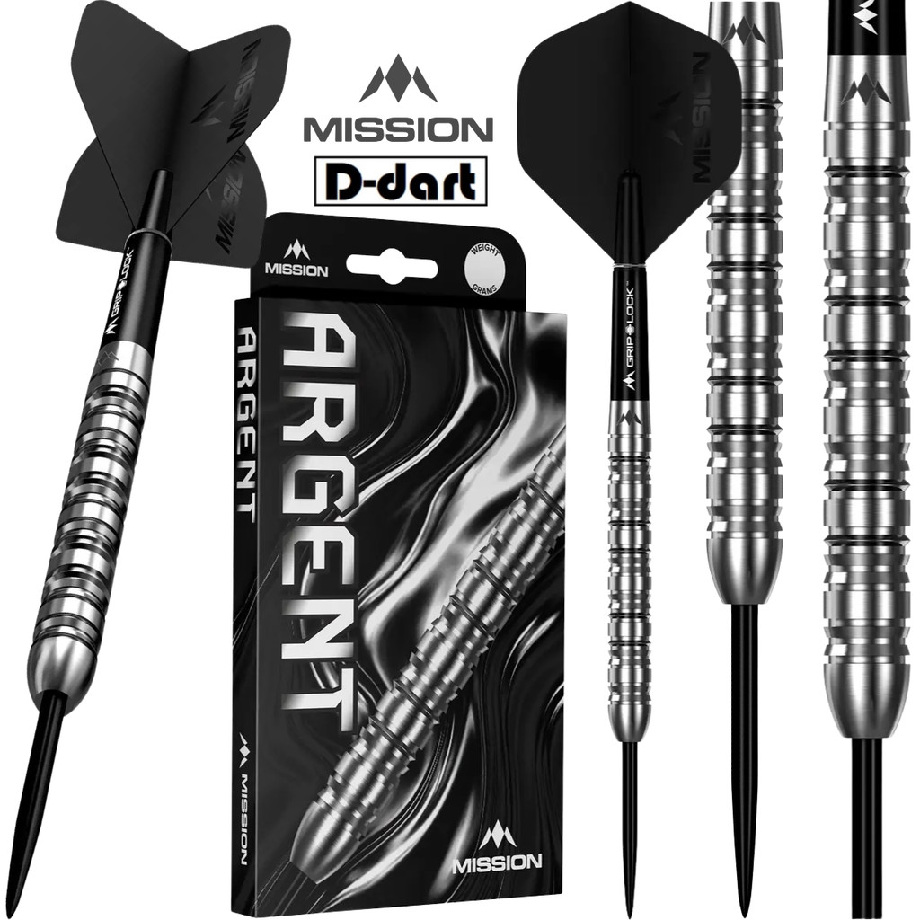 MISSION STEEL TIP DARTS - 22G/24G Argent Silver 90% TUNGSTEN DART