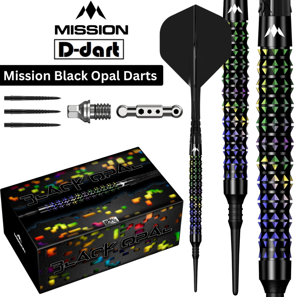 MISSION SOFT TIP DART - ลูกดอกโอปอลสีดํา 20G ทังสเตน 95% Black & Coral PVD SOFT TIP Dart