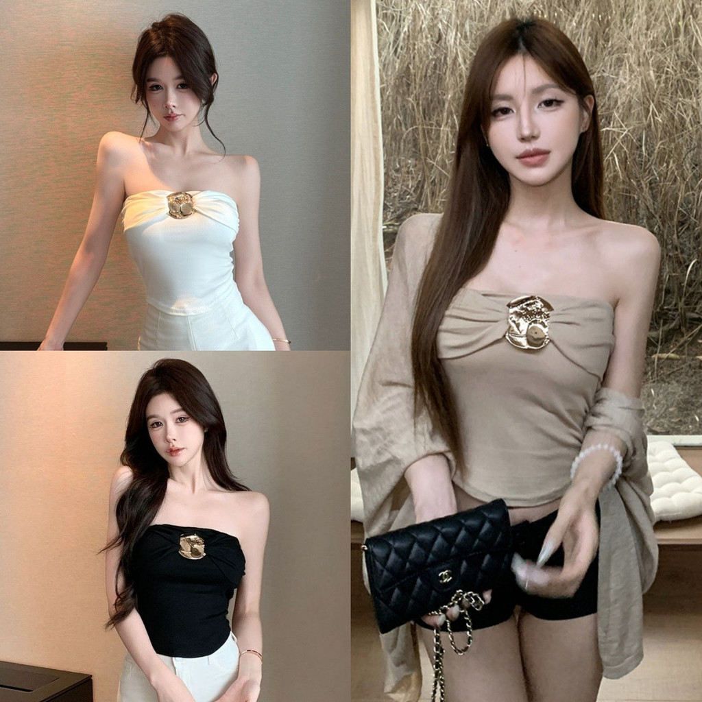 Mary ไม่มีสายรัดมีฟองน้ำ เซ็กซี่ สีพื้น เข้ารูป เกาะอก สไตล์เกาหลี ใส่สบาย แฟชั่น พร้อมจัดส่ง