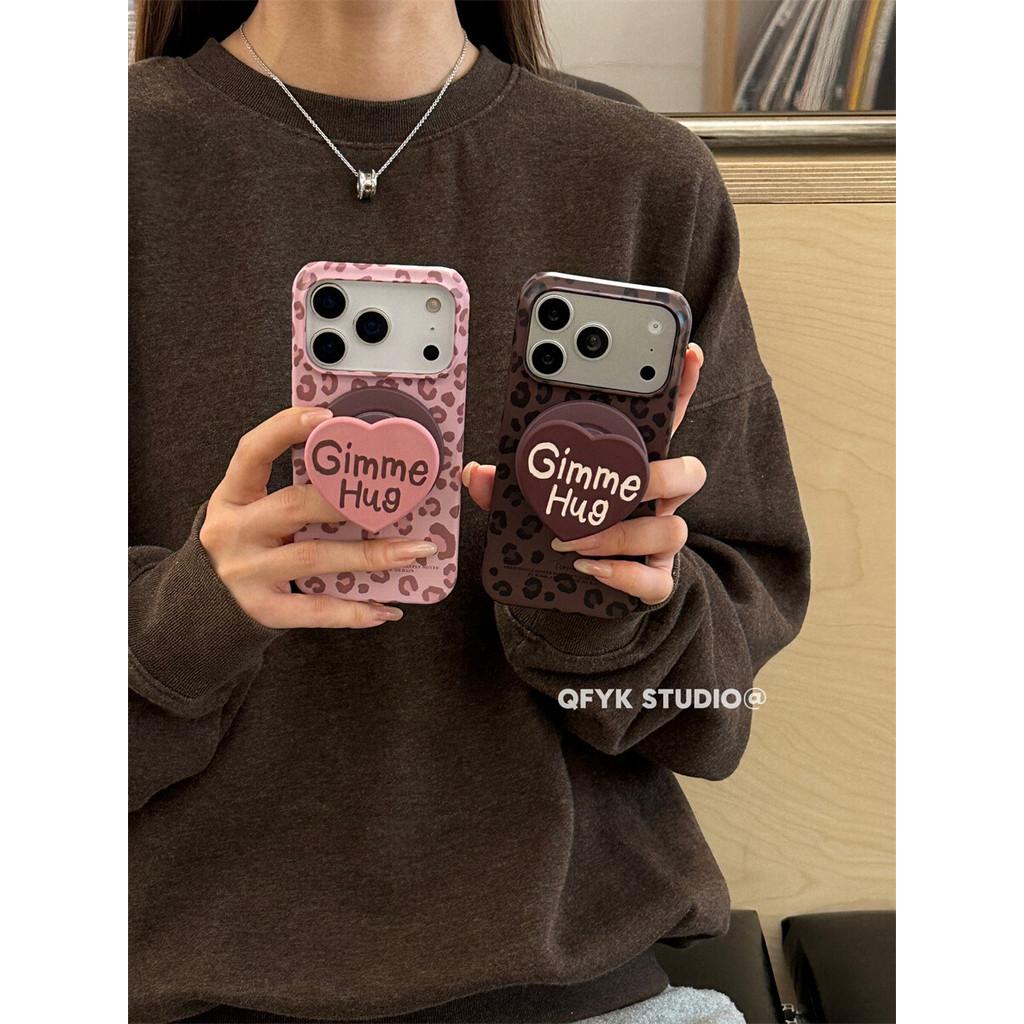 เคสโทรศัพท์แม่เหล็กพร้อมขาตั้ง Vintage สีชมพูสีน้ําตาลเสือดาวพิมพ์ Snap-On ผู้ถือฝาครอบโทรศัพท์สําหรับ IPhone 17 Pro Max