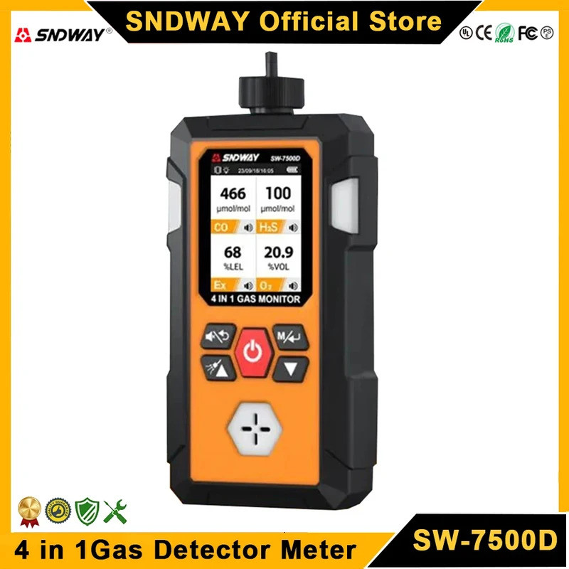 SNDWAY SW-7500D เครื่องตรวจจับก๊าซ O2 Ex H2S CO Professional ออกซิเจน Combable แก๊สไฮโดรเจน Sulfide 