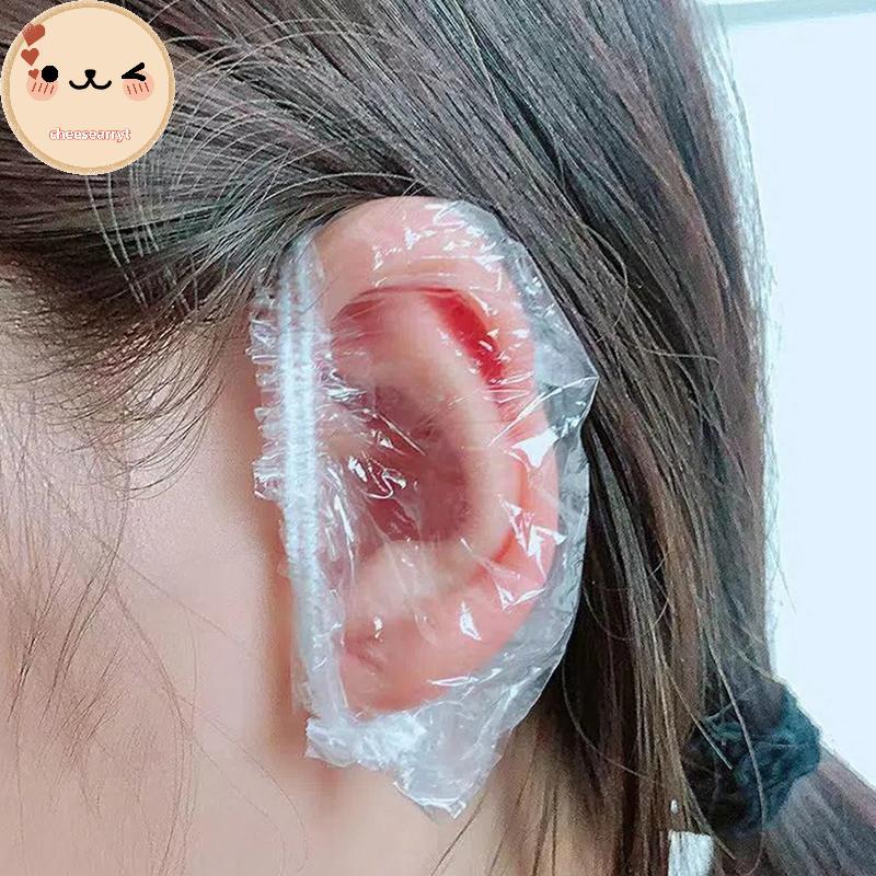 Chee 100 ชิ้นทิ้ง Earmuff โปร่งใสกันน้ํา Earmuffs ย้อมผม Perm สีพลาสติก Earmuffs EN