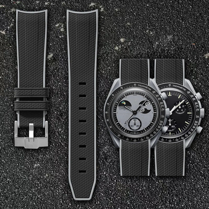 สายนาฬิกาปลายโค้ง 20 มม. สําหรับ Omega XS * นาฬิกา Joint MoonSwatch สายรัดข้อมือกีฬายางซิลิโคน Seamaster 300 สร้อยข้อมือ
