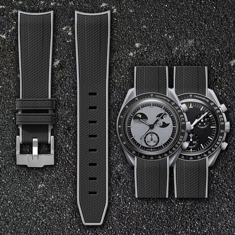 สายนาฬิกาปลายโค้ง 20 มม. สําหรับ Omega XS * นาฬิกา Joint MoonSwatch สายรัดข้อมือกีฬายางซิลิโคน Seamaster 300 สร้อยข้อมือ
