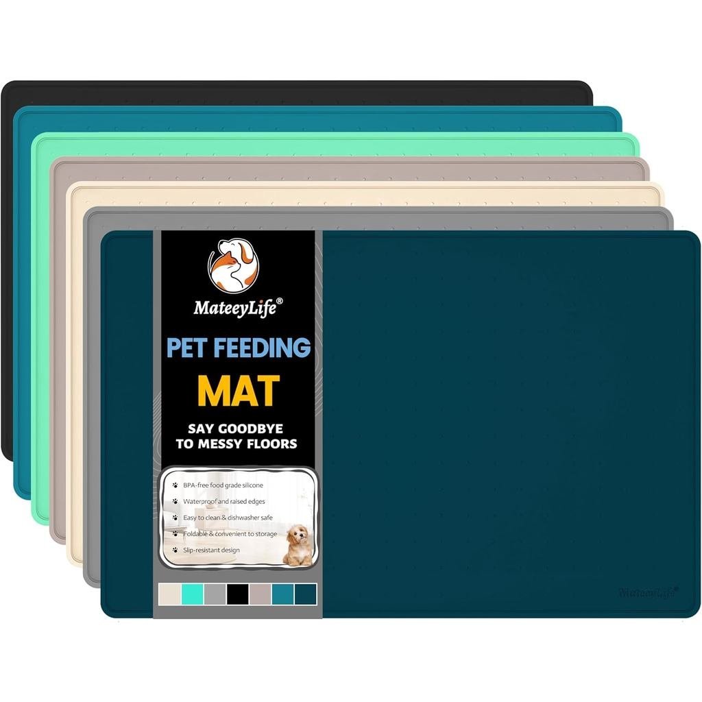 MateeyLife Dog & Cat อาหารเสื่อน้ําสําหรับชั้นกันน้ํา,ลื่นสัตว์เลี้ยงชามเสื่อให้อาหารขอบยก,ซิลิโคน M
