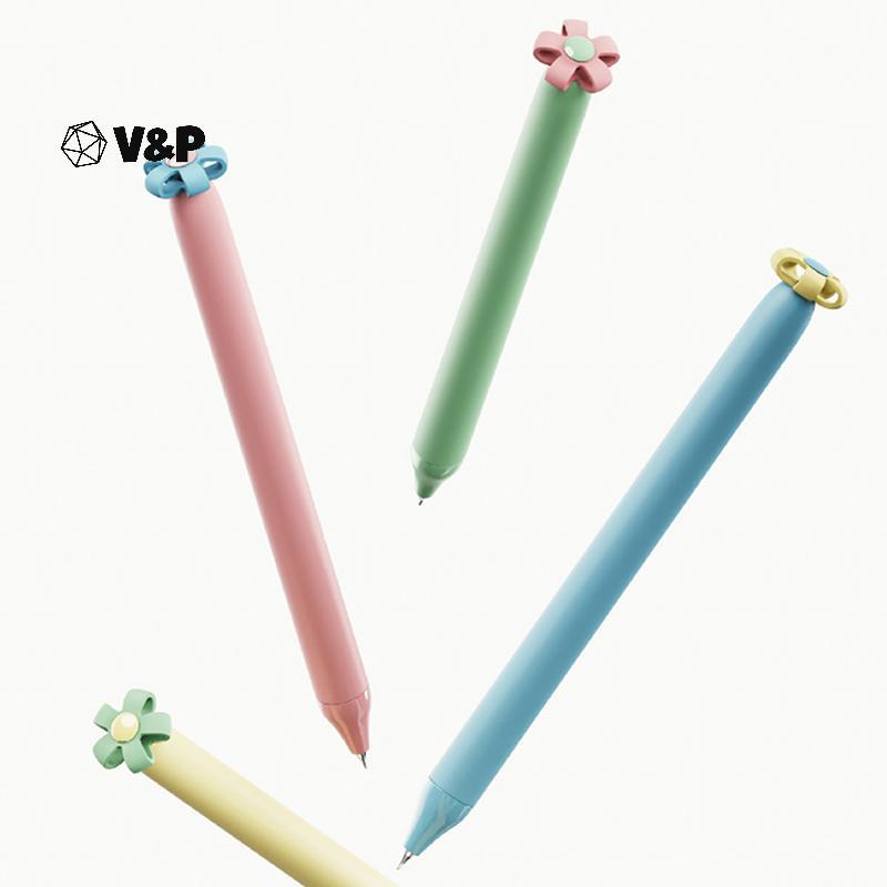 [V&Pt] 1/4 ชิ้น Creative Small Flower-Shaped Push-Button 0.5 มม.ปากกาสีดํา Quiz/เครื่องเขียน/ปากกาลา