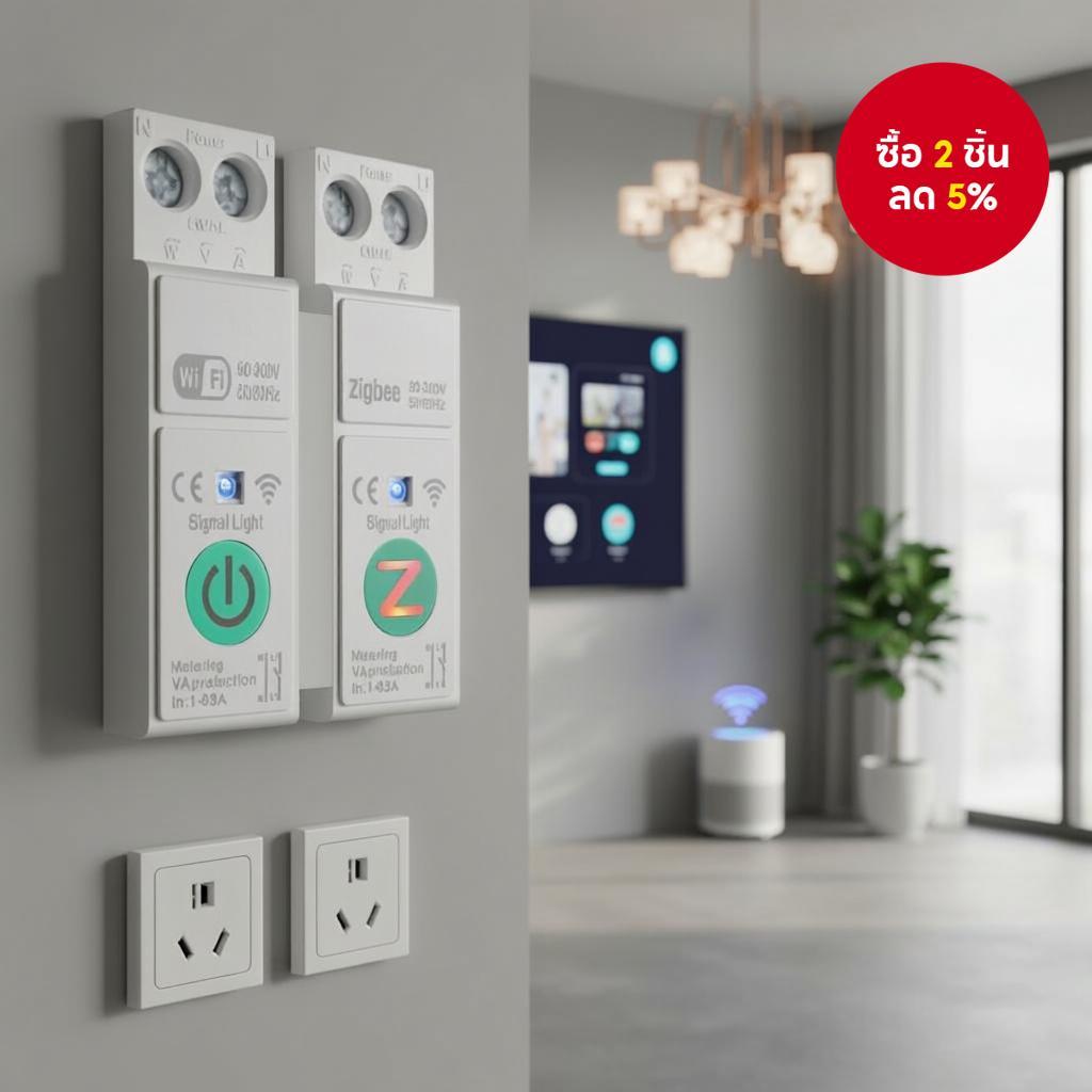 TUYA 63A เบรกเกอร์อัจฉริยะ Zigbee/WiFi พร้อมระบบวัดกําลังไฟฟ้าและการป้องกันกระแสเกินและแรงดันต่ํา