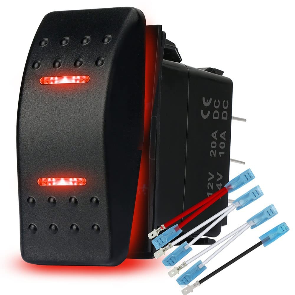 กันน้ํา Rocker Switch Toggle On-Off-On 12 V/20A 24 V/10A 7Pin DPDT ไฟ LED สีแดง, จัมเปอร์สายไฟชุดสํา