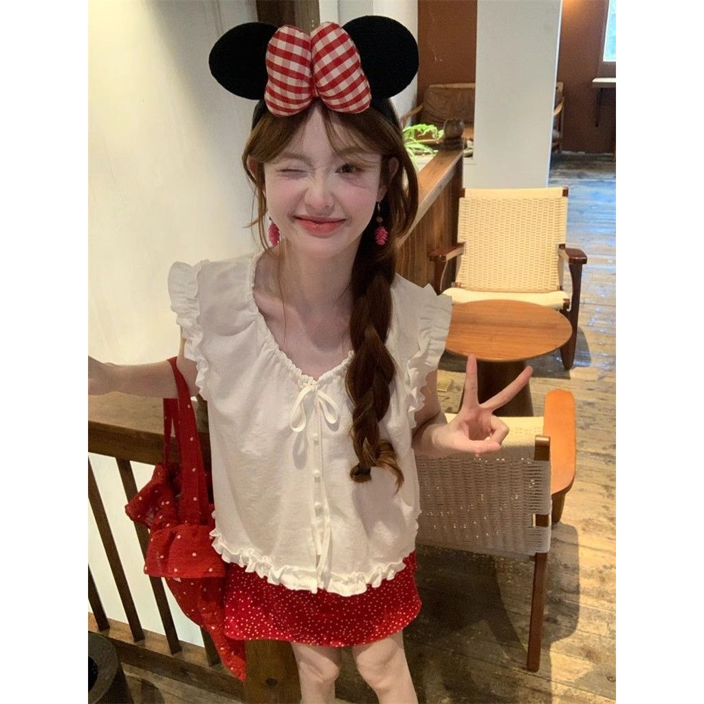 ❤sweet❤ผู้หญิง เวอร์ชันเกาหลี หวาน คอวี ผูกขึ้น เสื้อกั๊ก แสดงผอม เสื้อ ราคา ถูกที่สุด ดีลบีเคเค แกลเลอรีภาพที่ 9