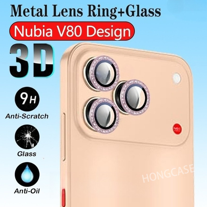 ตัวป้องกันเลนส์กล้องสําหรับ ZTE Blade V80 Max Design Nubia V 80 Pro 5G 2025 กระจกด้านหลังเลนส์เพชร Studded Full โลหะป้องกันแหวนฝาครอบ