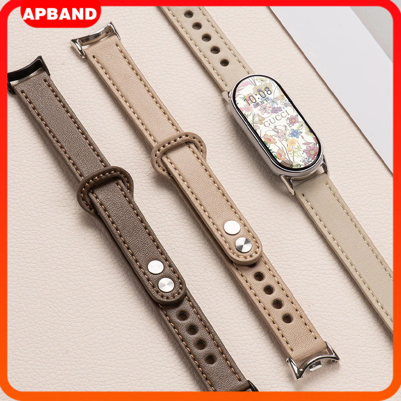 สายหนังแท้แบบเรียบหรู แบนด์และสายข้อมือสำหรับเปลี่ยนละเอียด for Xiaomi Mi Band 10 9 8 NFC for Mi Band 10 9 8