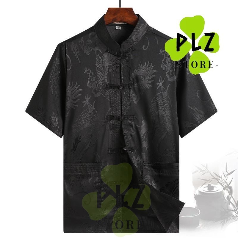 2026 แขนสั้นผู้ชาย Tang สไตล์ชุดผ้าไหมน้ําแข็ง samfu man ขนาดใหญ่ Cheongsam Cina Baju Raya Lelaki Man CNY 中yama装