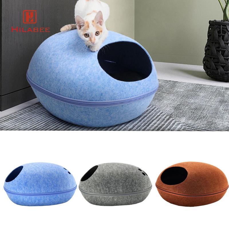 [hilabee] Felt Cat Bed Cave with Zipper Puppy Kitten Pet Sleeping Bed Pets Tunnel Toy