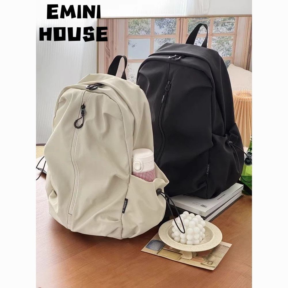 EMINI HOUSE เกาหลี Simple กระเป๋านักเรียน High School นักเรียนสีทึบ All-Match กระเป๋าเป้สะพายหลังชาย