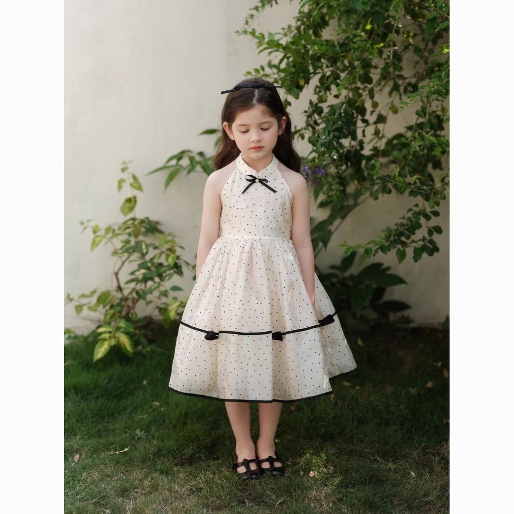 2026 แฟชั่น 2026 สาว Retro Halterneck Jumpsuit ชุดเด็กหวาน 2025 ฤดูร้อนโบว์ Polka Dot ชุดเจ้าหญิง CO