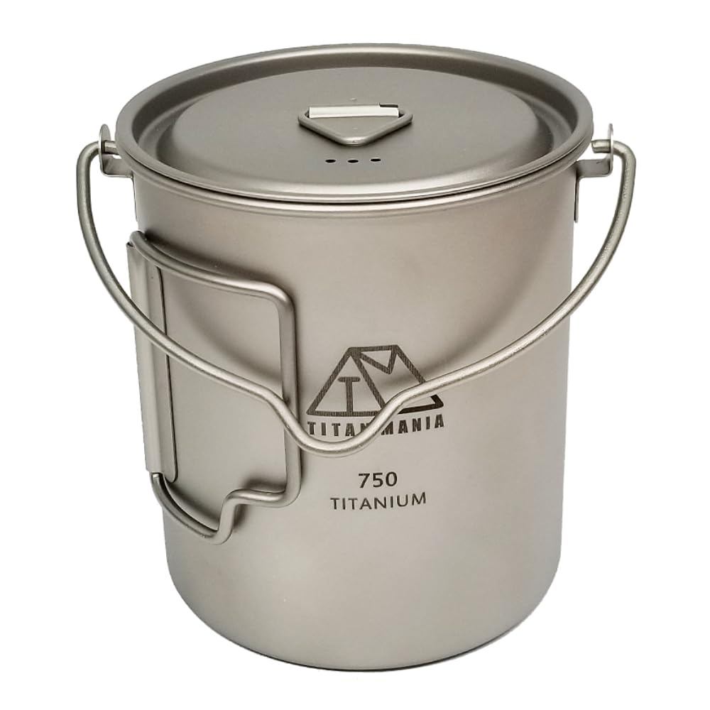 Titan Mania Titanium Camp Pot with Lid - Ultra Lightweight and Durable Cooking Pot for Outdoor Adven