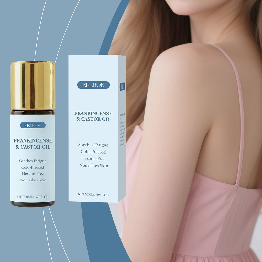 50ml กํายาน & Castor น้ํามันม้วนบน Body Oil Cold Pressed Hexane ฟรีบรรเทาความเมื่อยล้าบํารุงผิวผิวแห