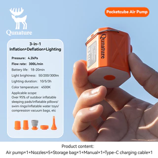 【TH Delivery】Qunature ปั๊มลมไฟฟ้า 3-in-1 แบบพกพา ชาร์จ Type-C เป่าลม/ดูดลม พร้อมไฟแคมป์ปิ้ง เหมาะสำหรับที่นอนลมและถุงสูญญากาศ
