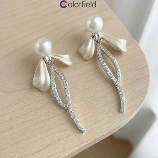 Colorfield 1 คู่ S925 ต่างหู ประดับโบว์ ประดับไข่มุก เกาหลี หรูหรา ไม่ทําให้แพ้ง่าย สำหรับผู้หญิง 2026ใหม่-COD💖