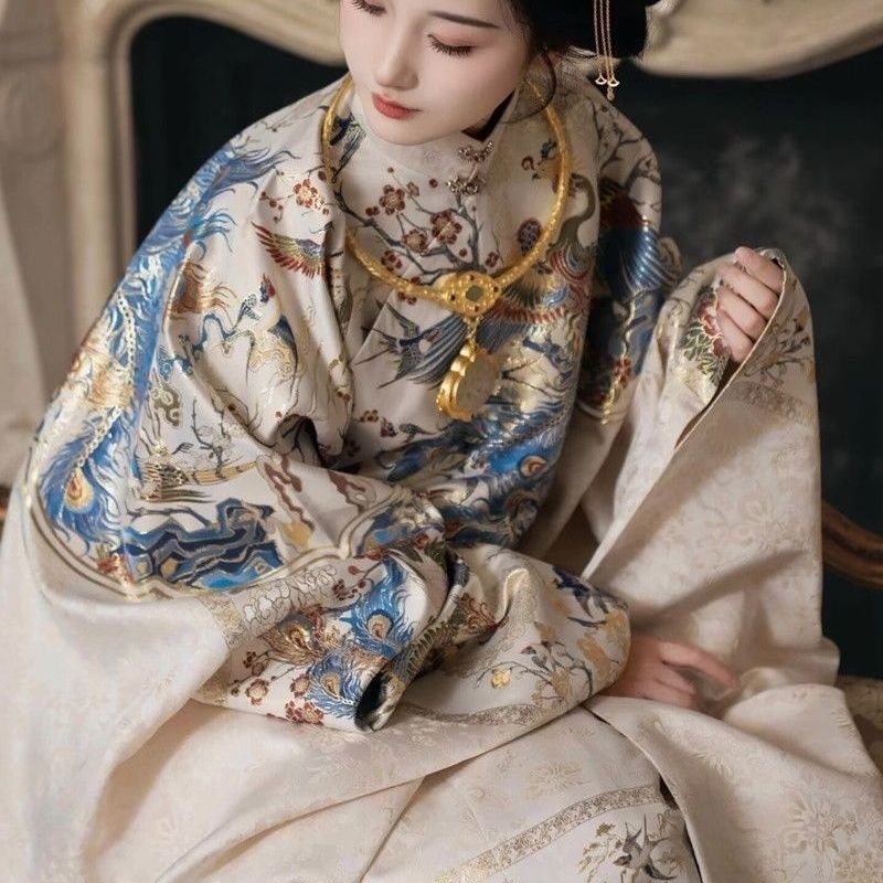 Daming Lady Ming MadeรอบคอRobeยาวแจ็คเก็ตHeavy Industry Goldแต่งหน้าดอกไม้HanfuหญิงFairyสไตล์Fairyหญ