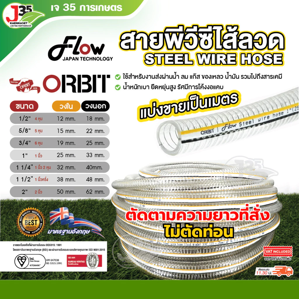 (ตัดตามสั่ง) สายพีวีซีไส้ลวด 1/2" 5/8" 3/4" 1" 1-1/4(นื้วสอง) 1-1/2(นิ้วครึ่ง) 2" ใช้ได้กับลม แก๊ส น้ำมัน