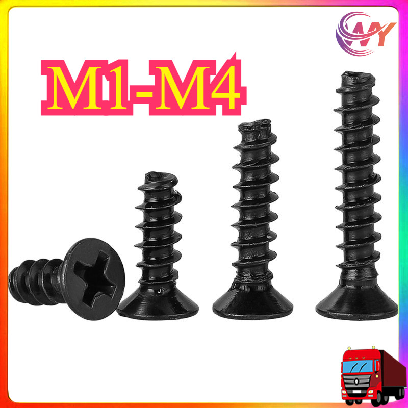 KB cross countersunk หัวหางแบน self-sting สกรูของเล่นเหล็กคาร์บอนสีดํา, สกรูไฟฟ้า M1-M4WY-MB