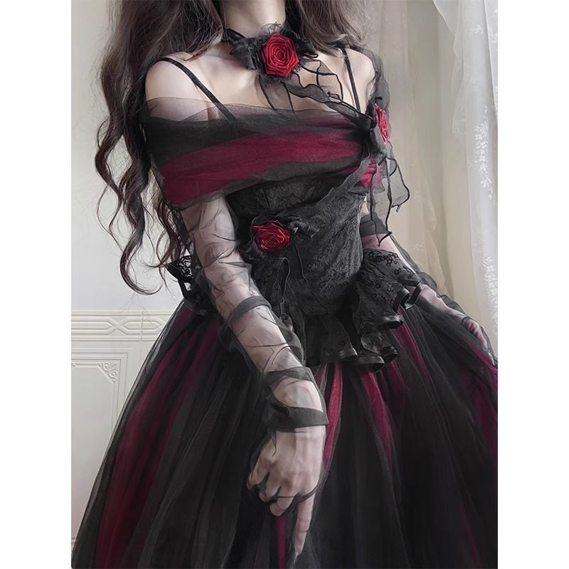 Racing Girl lolita Gauze Dress Gothic lolita Dark Princess Birthday Banquet Dress Gothic Dress pdd//