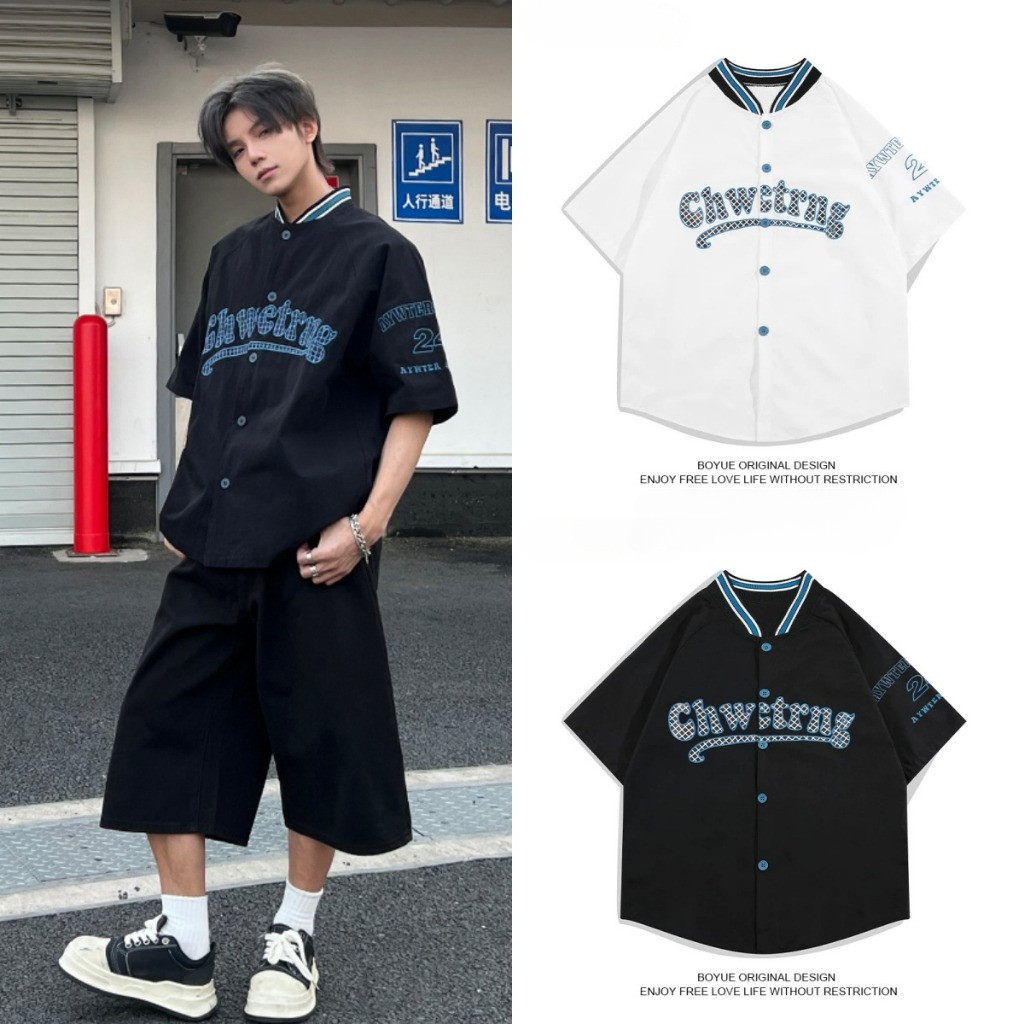 Chaistyle เสื้อเชิ้ตแขนสั้น พิมพ์ลายตัวอักษร ความรู้สึกของการออกแบบ ฤดูร้อนรุ่นใหม่ หลวมใส่สบาย