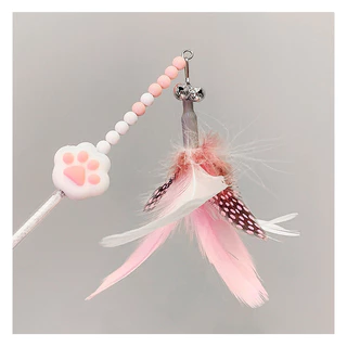 การออกแบบรอยเท้าน่ารัก Feather Teasing Cat Rod Stick ของเล่น Interactive Teaser สําหรับลูกแมว